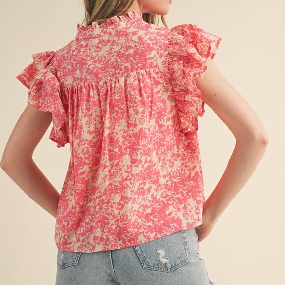 Floral Flutter Sleeve Button Down Top - NWT - Size M - Picture 4 of 4
